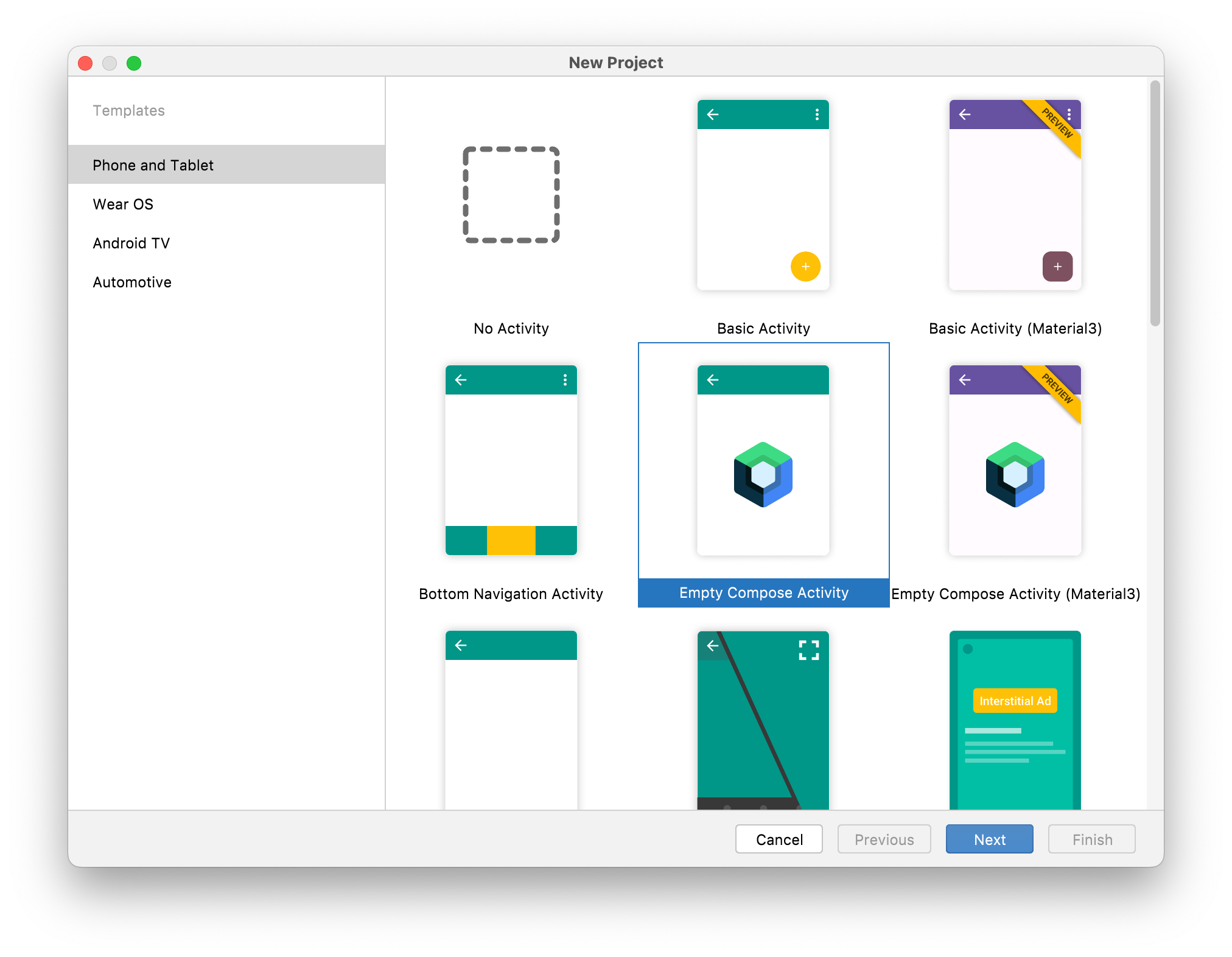 Android Studio&rsquo;s new project wizard